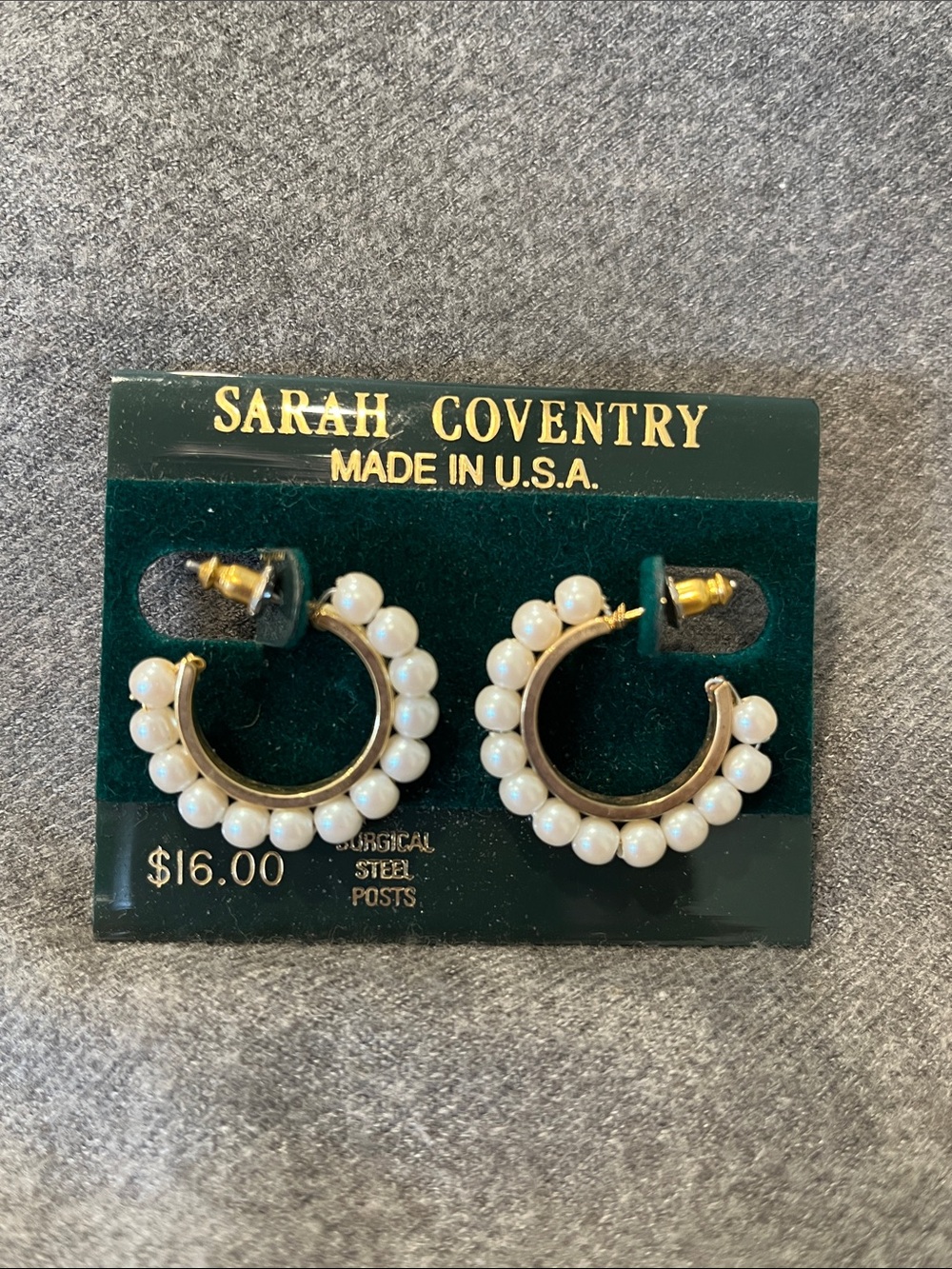 💕 2/$15 Vtg Sarah Coventry Faux Pearl Hoop Earrings-NIP